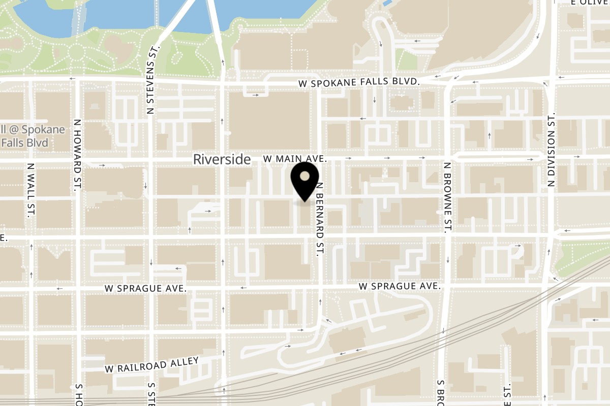 Map showing the location of Italian Kitchen on 113 N Bernard St in Spokane